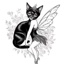 Black and White Tattoos  of a black cat and Tinker Bell tattoo design idea