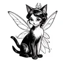 Black and White Tattoos  of a black cat and Tinker Bell tattoo design idea