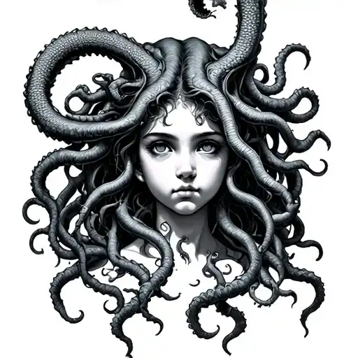 young Medusa surrounded tattoo design idea