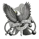 omerta calligraphy text orthodox eagle prayer beads intertwined tattoo design idea