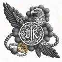 omerta calligraphy text orthodox eagle prayer beads intertwined tattoo design idea