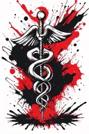 blackout sleeve with rod of asclepius symbol tattoo design idea