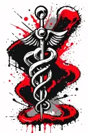 blackout sleeve with rod of asclepius symbol tattoo design idea