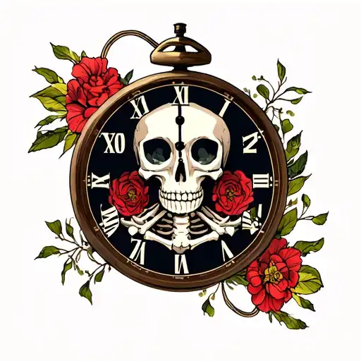time running skeleton tattoo design idea