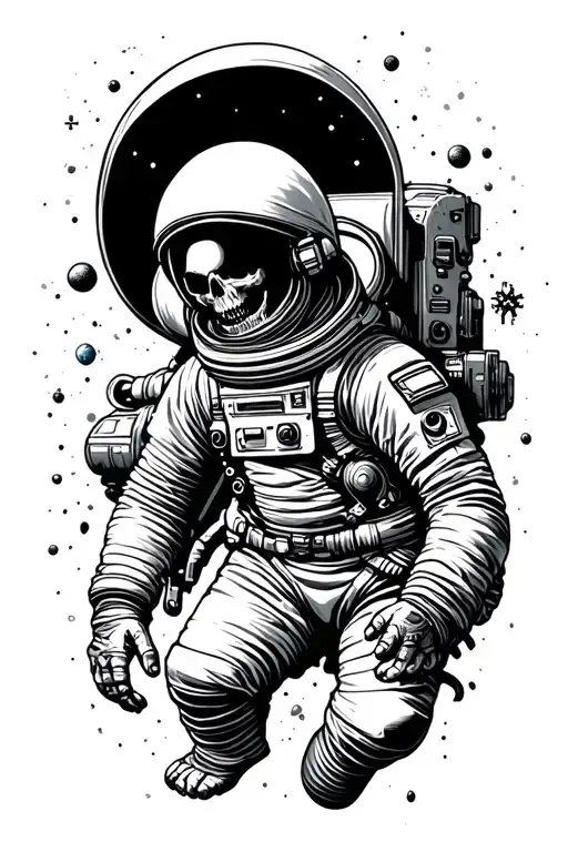 Dead astronaut floating in space tattoo design idea