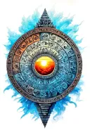 realistic Mayan calendar as the sun rising tattoo design idea