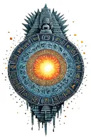 realistic Mayan calendar as the sun rising tattoo design idea