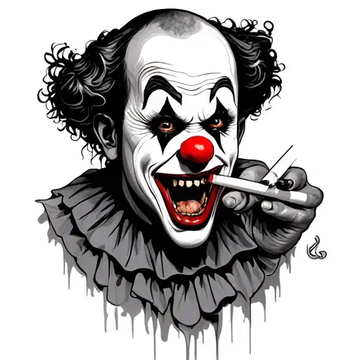 disgusting clown smoking cigarette tattoo design idea