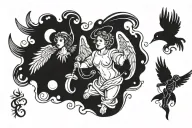 angel's falling and Gemini spiritual animal playing tattoo design idea