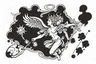 angel's falling and Gemini spiritual animal playing tattoo design idea