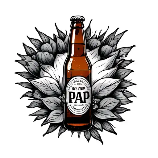 in loving memory for pap with beer bottle tattoo design idea