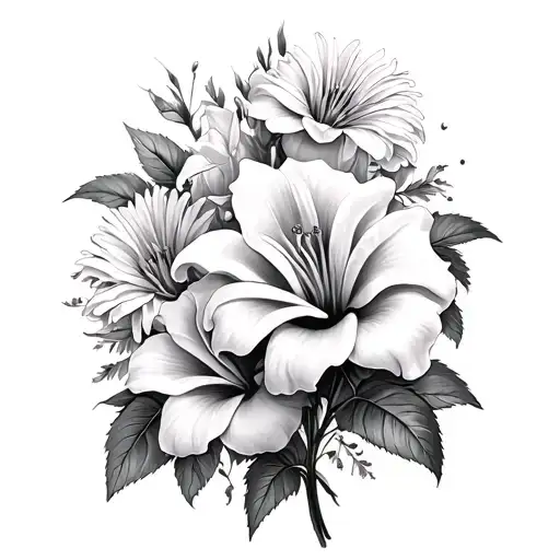 roses, Lilly's, and asters morning glorys for men tattoo design idea