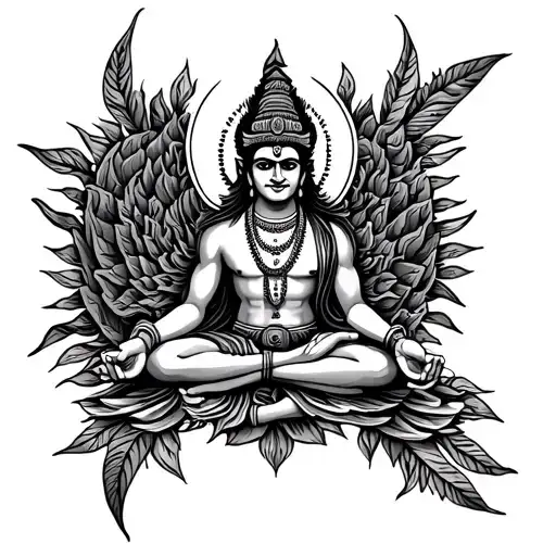 New age Hanuman meditating tattoo design idea