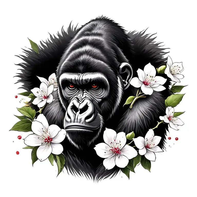gorilla with cherry blossoms blooming tattoo design idea