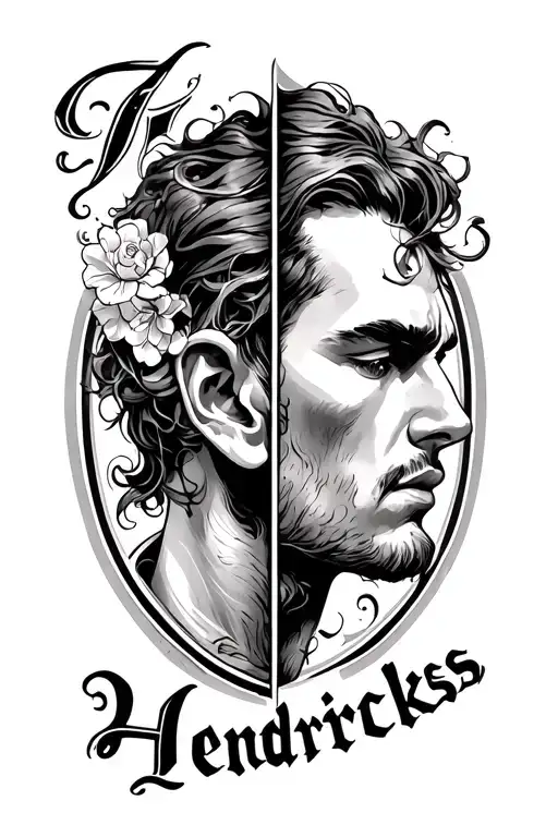 vertical neck tattoo that reads "Hendricks" from under the ear down to the shoulder. tattoo design idea