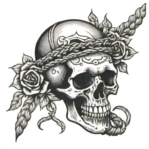 A sketch of a tattoo in the form of a skull hanging in a noose around it tattoo design idea