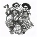 Skeletons dancing and playing instruments tattoo design idea