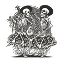 Skeletons dancing and playing instruments tattoo design idea