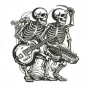 Skeletons dancing and playing instruments tattoo design idea