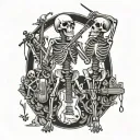 Skeletons dancing and playing instruments tattoo design idea