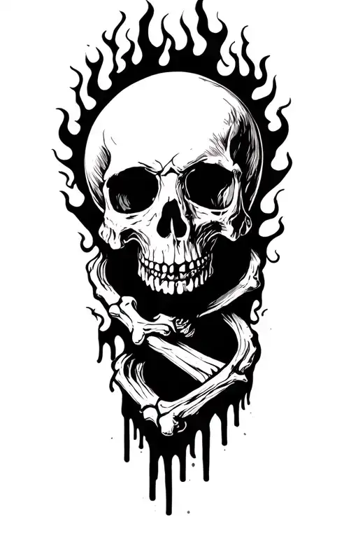 stairs down to hell skulls bones fire tattoo design idea