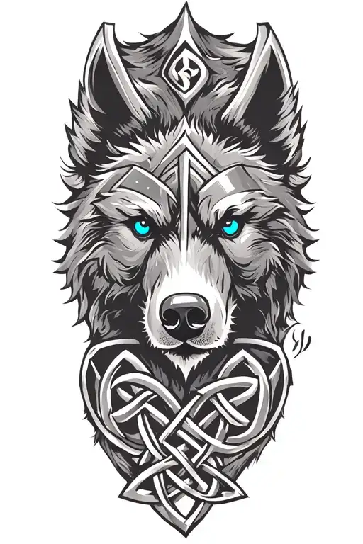 bear with blue eyes on armor tattoo design featuring Celtic trinity knot  tattoo design idea