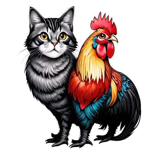 cat and rooster Chinese zodiac tattoo design idea