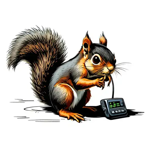 squirrel talking on cb radio waves emanating tattoo design idea