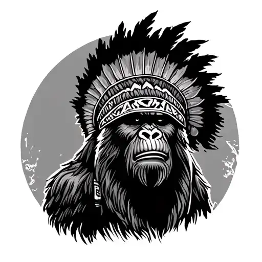 bigfoot with war bonnet tattoo design idea