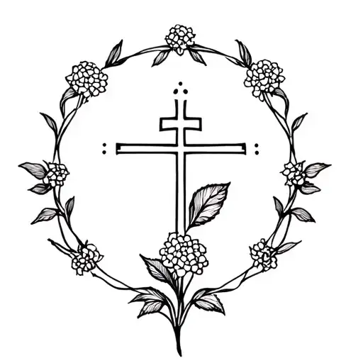 Episcopal Church Symbol, black ink, hydrangeas surrounding it tattoo design idea