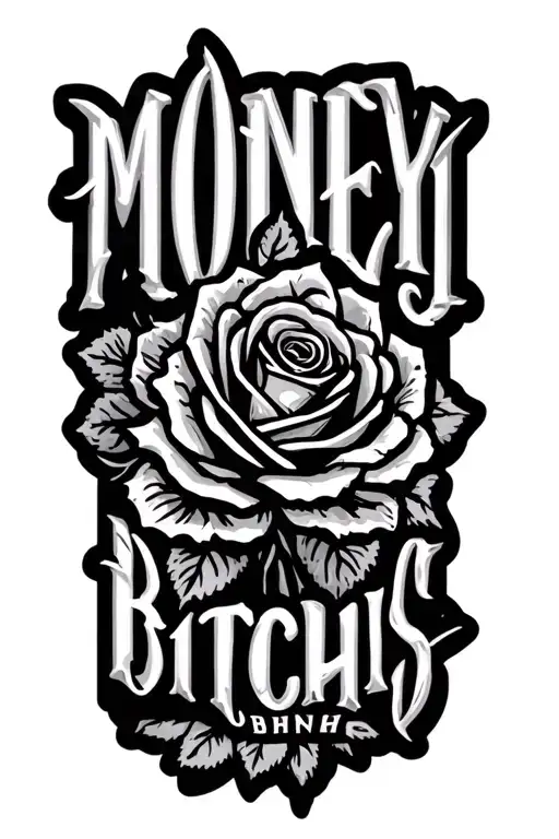 "Money over bitchs" roses tattoo design idea