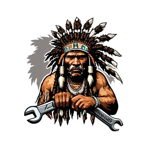 "Indigenous Plumbing " "Indigenous Plumbing " "Indigenous Plumbing " "Indigenous Plumbing " "Indigenous Plumbing " "Indigenous Plumbing " dread lock Native American holding a wrench tattoo design idea