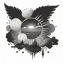 ANNUBIS GUERRERO WITH SUNRISE BACKGROUND tattoo design idea