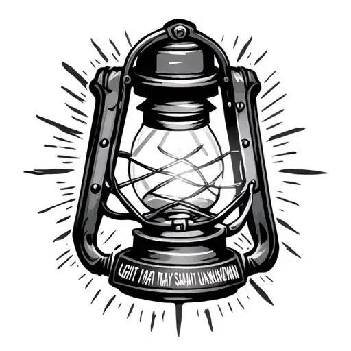 miner's caplamp shining a light with th text "Give me a light that I may tread safely into the unknown" tattoo design idea