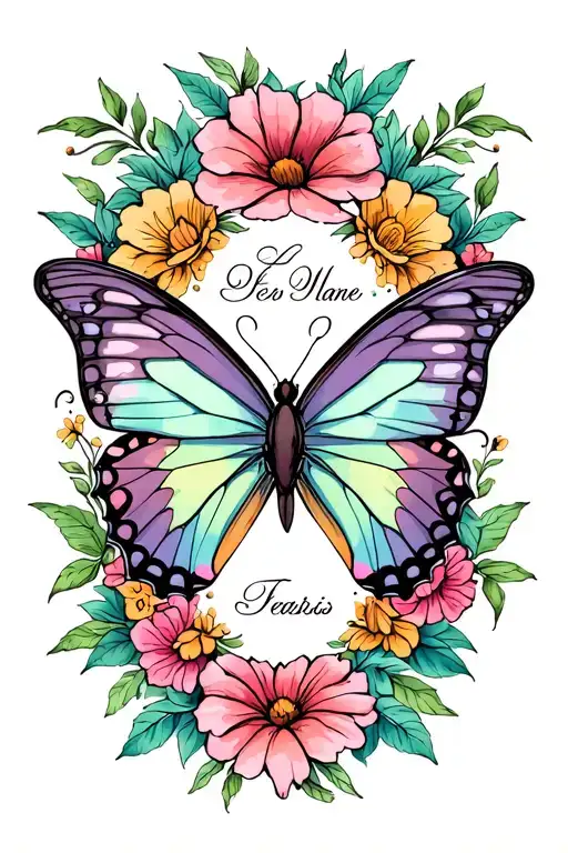 butterfly with name engraved tattoo design idea