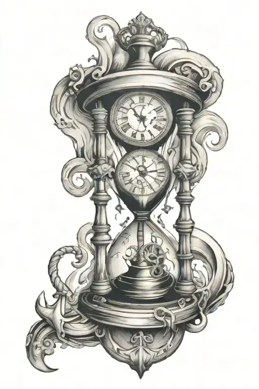 Hourglass, anchor, clock melting tattoo design idea