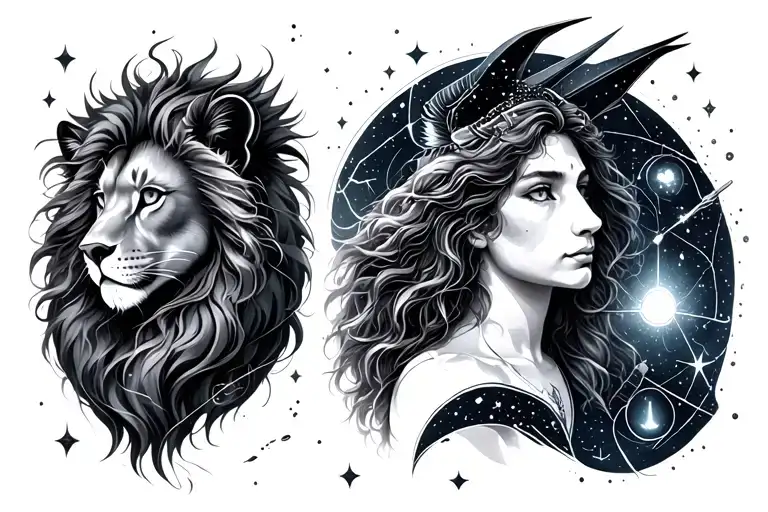 Leo Virgo and Sagittarius constellation tattoo design idea