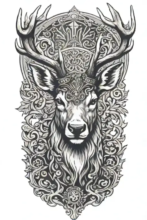 Noble stag head tattoo design idea