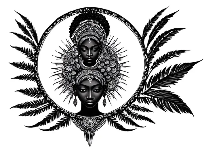 African goddess surrounded tattoo design idea