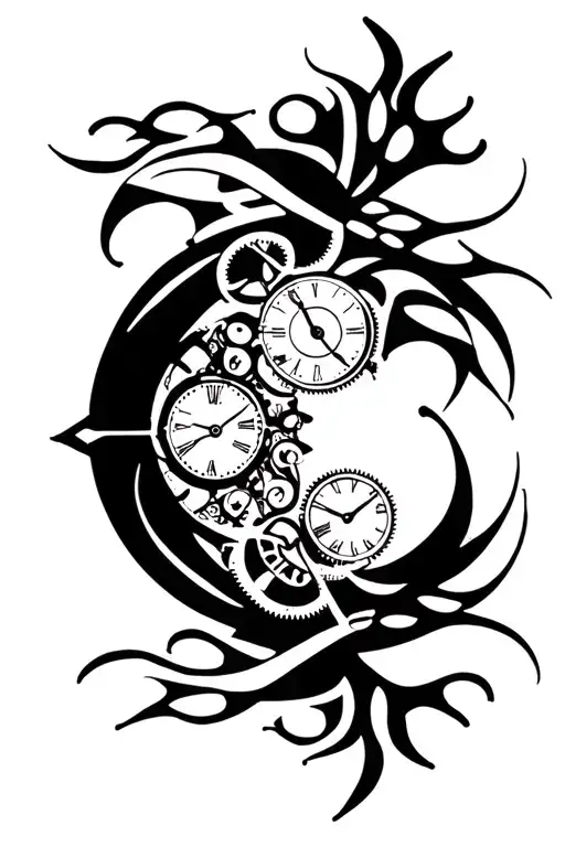moth moon and watch mechanism intertwined tattoo design idea
