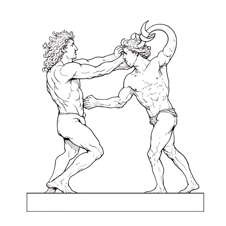 labyrinth and theseus fighting the minotaur tattoo design idea