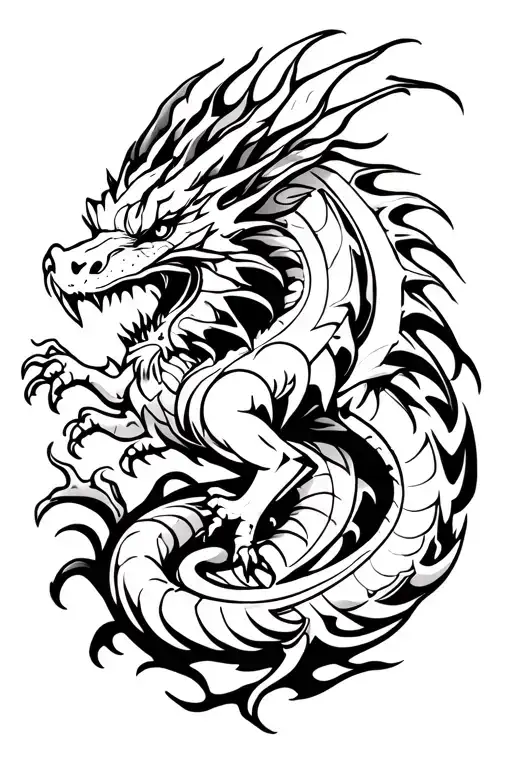 fire breathing dragon flying tattoo design idea