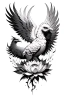 Phoenix rising and lotus blooming out of Phoenix wings tattoo design idea