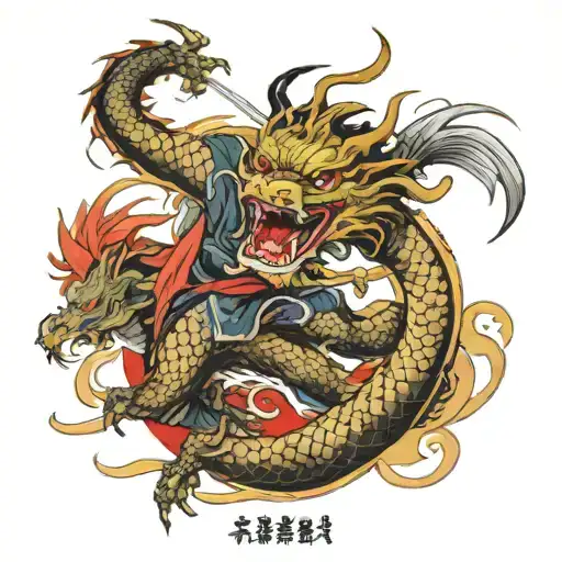 Samurai fight Dragon tattoo design idea