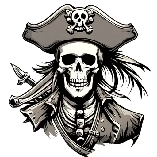 skeleton pirate captain full body sleeve highly detailed  tattoo design idea