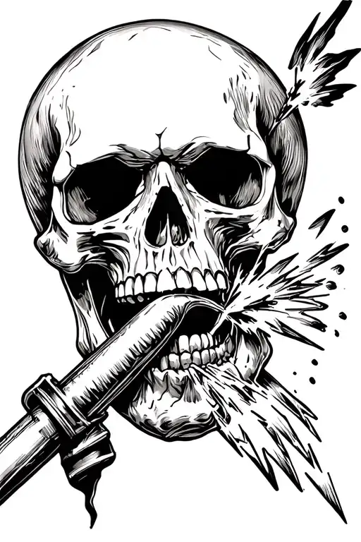 skull with welding torch in mouth tattoo design idea