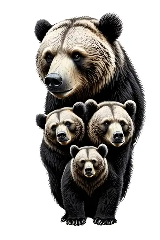 realistic bear family of 5 forearm sleeve tattoo design idea