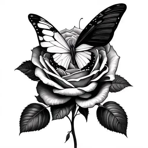 roses with a white butterfly inside of it tattoo design idea