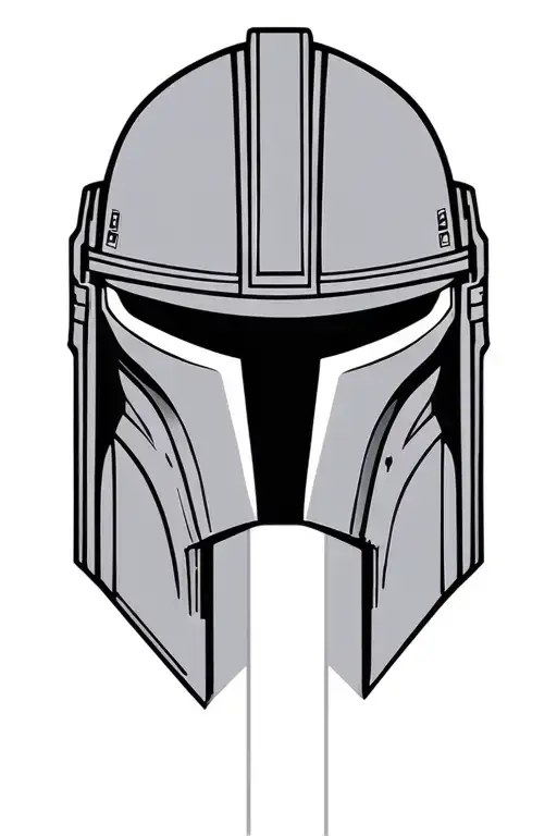 A Mandalorian helmet design with a lightsaber blade cutting through it, symbolizing strength and resilience tattoo design idea