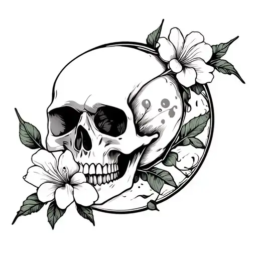 skull azalea flower moon tattoo design idea
